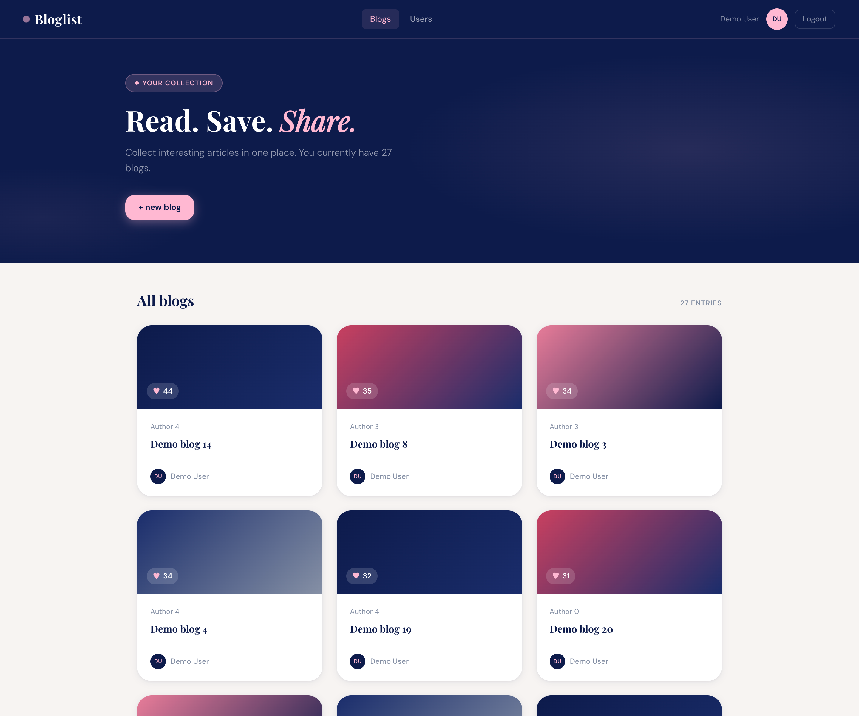 Bloglist live demo preview
